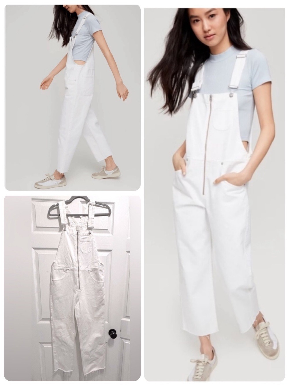 Aritzia Wilfred Free Jenna Overalls Straight Leg White Raw Hem Size Small